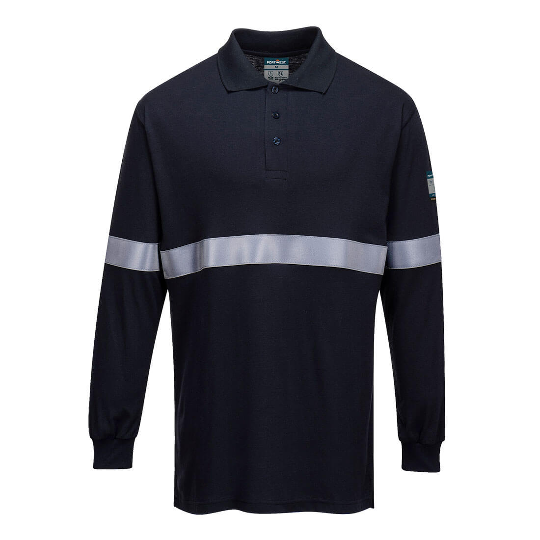 Portwest Flame Resistant Anti-Static Long Sleeve Poloshirt With Reflective Tape FR03