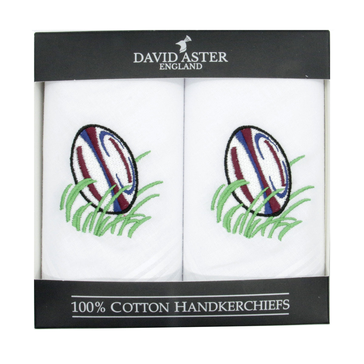 Rugby Embroidered White Cotton Handkerchiefs by Dalaco
