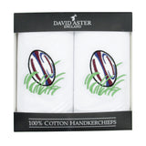 Rugby Embroidered White Cotton Handkerchiefs by Dalaco
