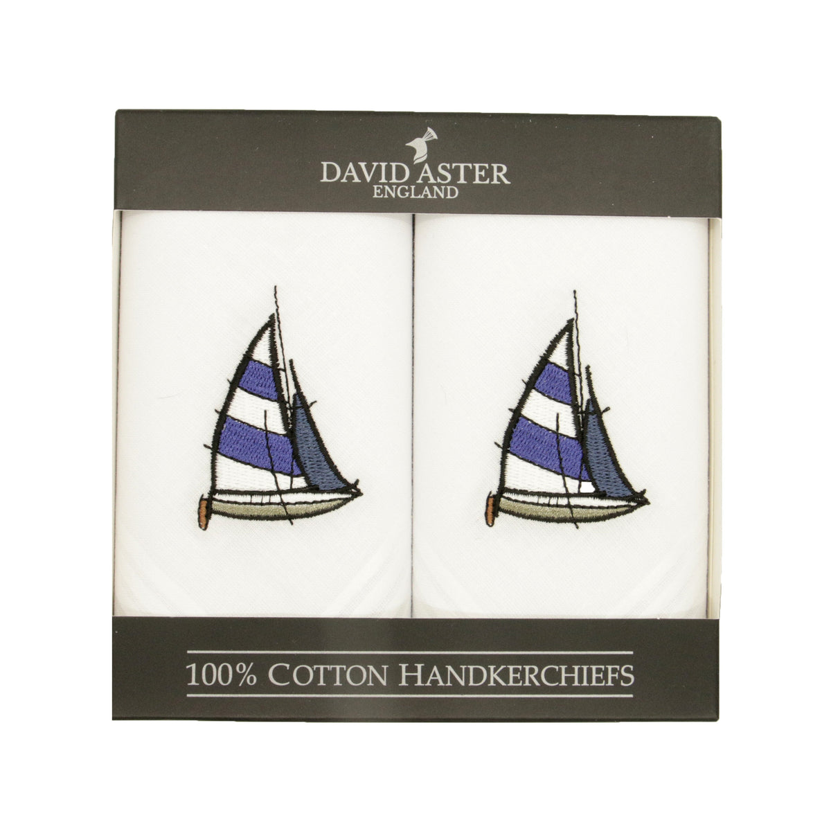 Sail Boat Embroidered White Cotton Handkerchief by Dalaco