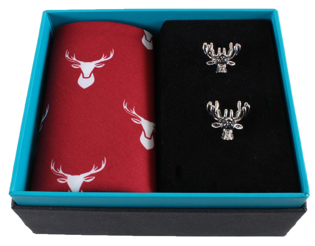 Stag Handkerchief & Cufflink Set (colours may vary) by Dalaco