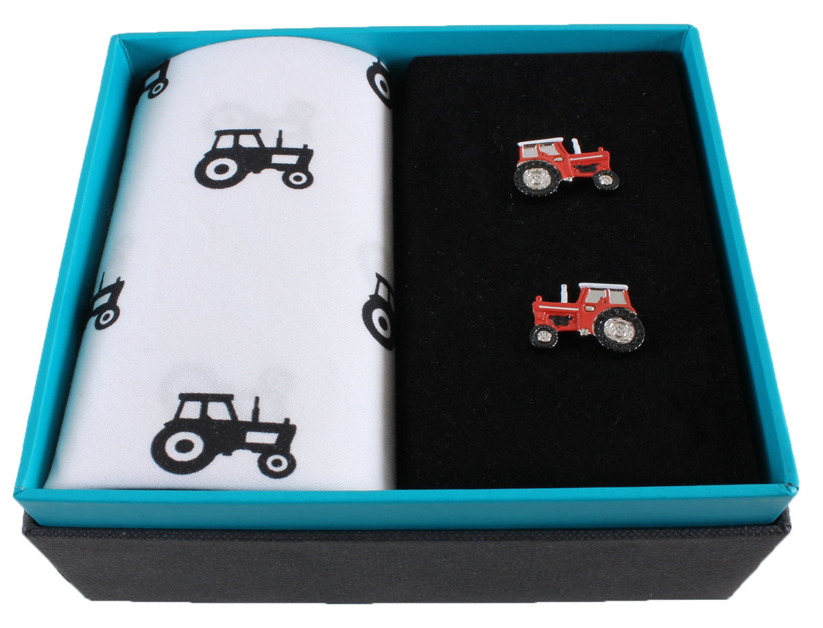 Tractor Handkerchief & Cufflink Set (colours may vary) by Dalaco