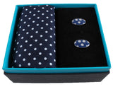 Blue & White Spots Handkerchief & Cufflink Set by Dalaco