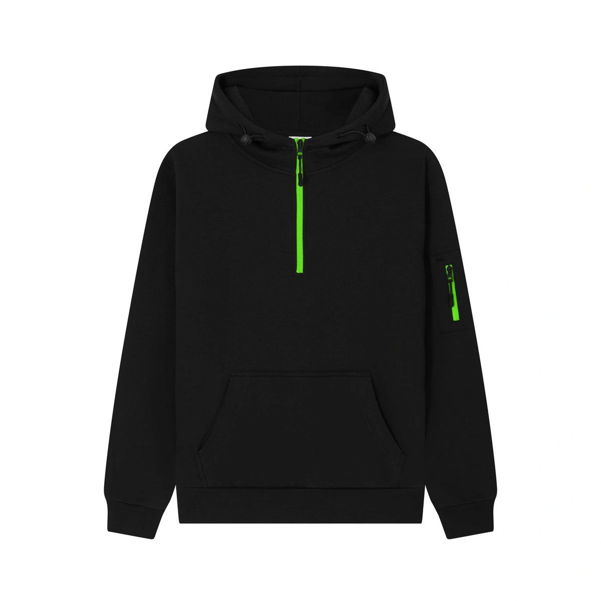 Cotton Ridge - Atlas Adults Quarter Zip Hoodie - Jet Black / Neon Green