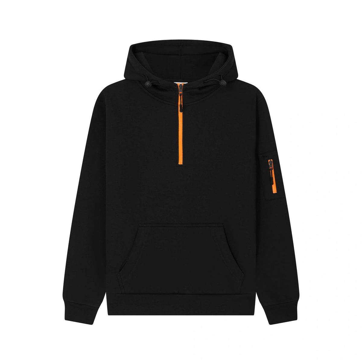 Cotton Ridge - Atlas Adults Quarter Zip Hoodie - Jet Black / Neon Orange