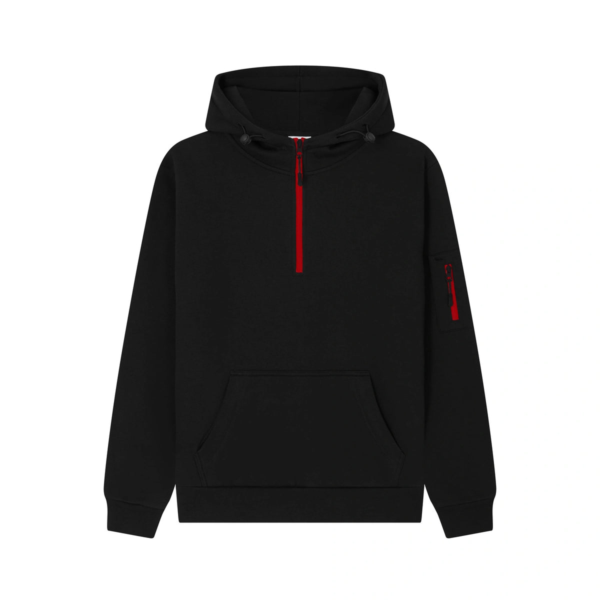 Cotton Ridge - Atlas Adults Quarter Zip Hoodie - Jet Black / Red