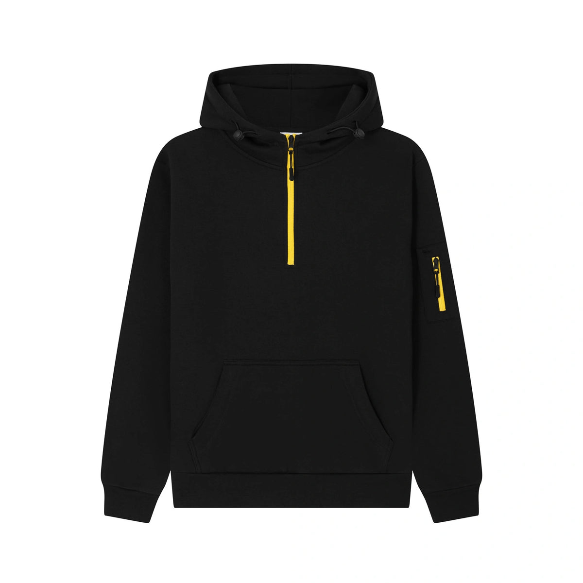 Cotton Ridge - Atlas Adults Quarter Zip Hoodie - Jet Black / Yellow