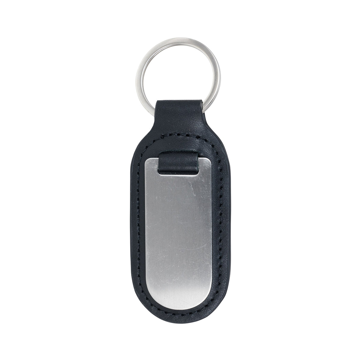 Leather Key Ring with Stainless Steel Plate Large Black by Dalaco