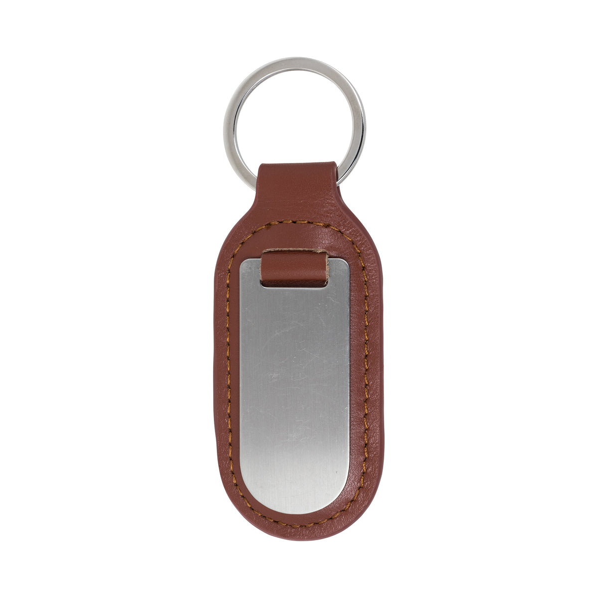 Leather Key Ring with Stainless Steel Plate Large Brown by Dalaco