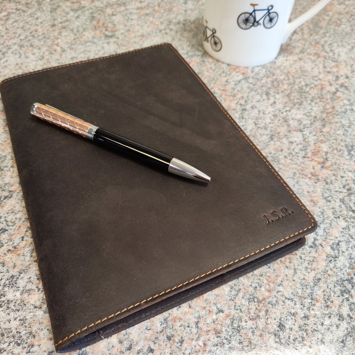 Vintage Brown Leather Bound Notebook and Lined Refill Pad by Dalaco