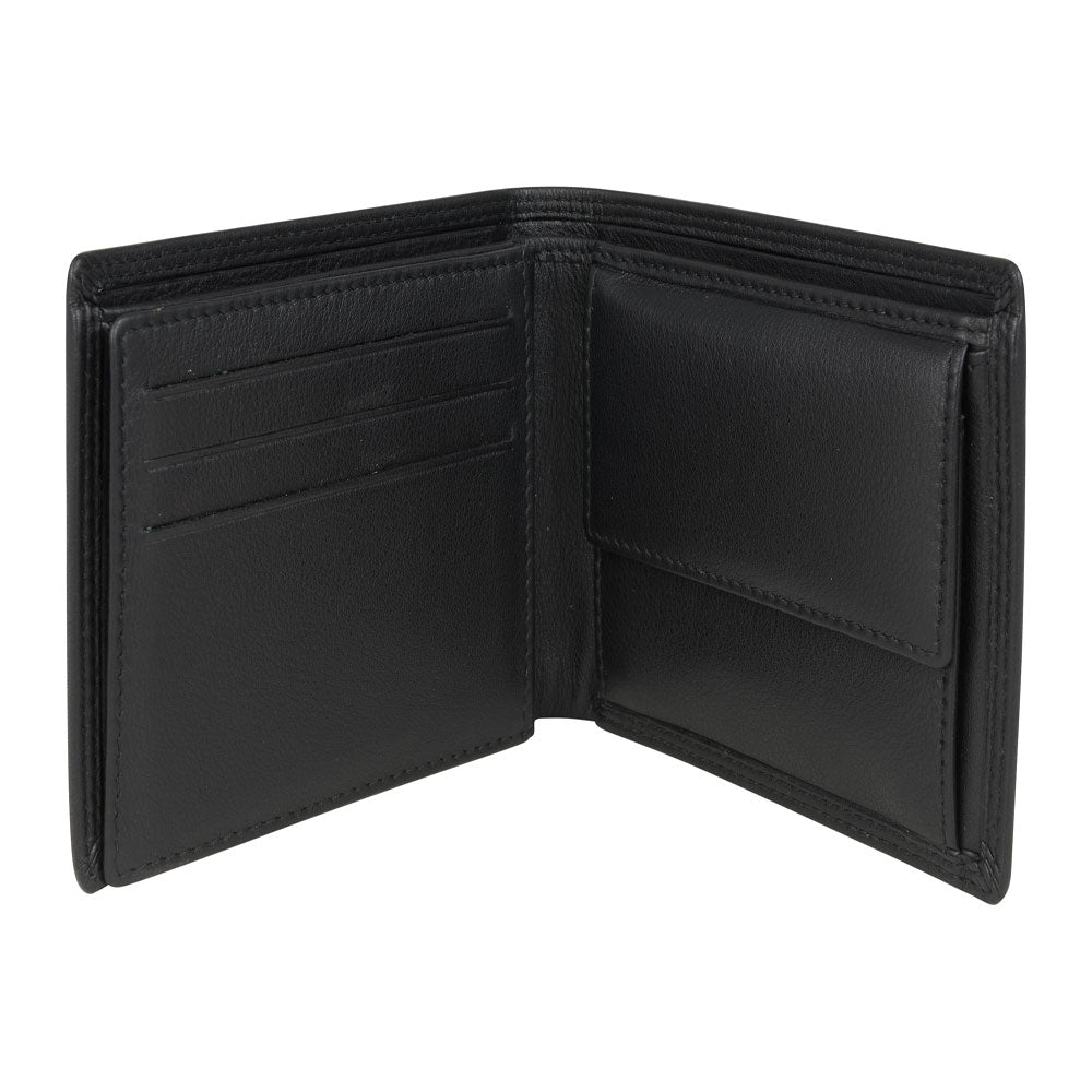 Black Leather Wallet RFID lined with ID Partition and Coin Pouch by Dalaco