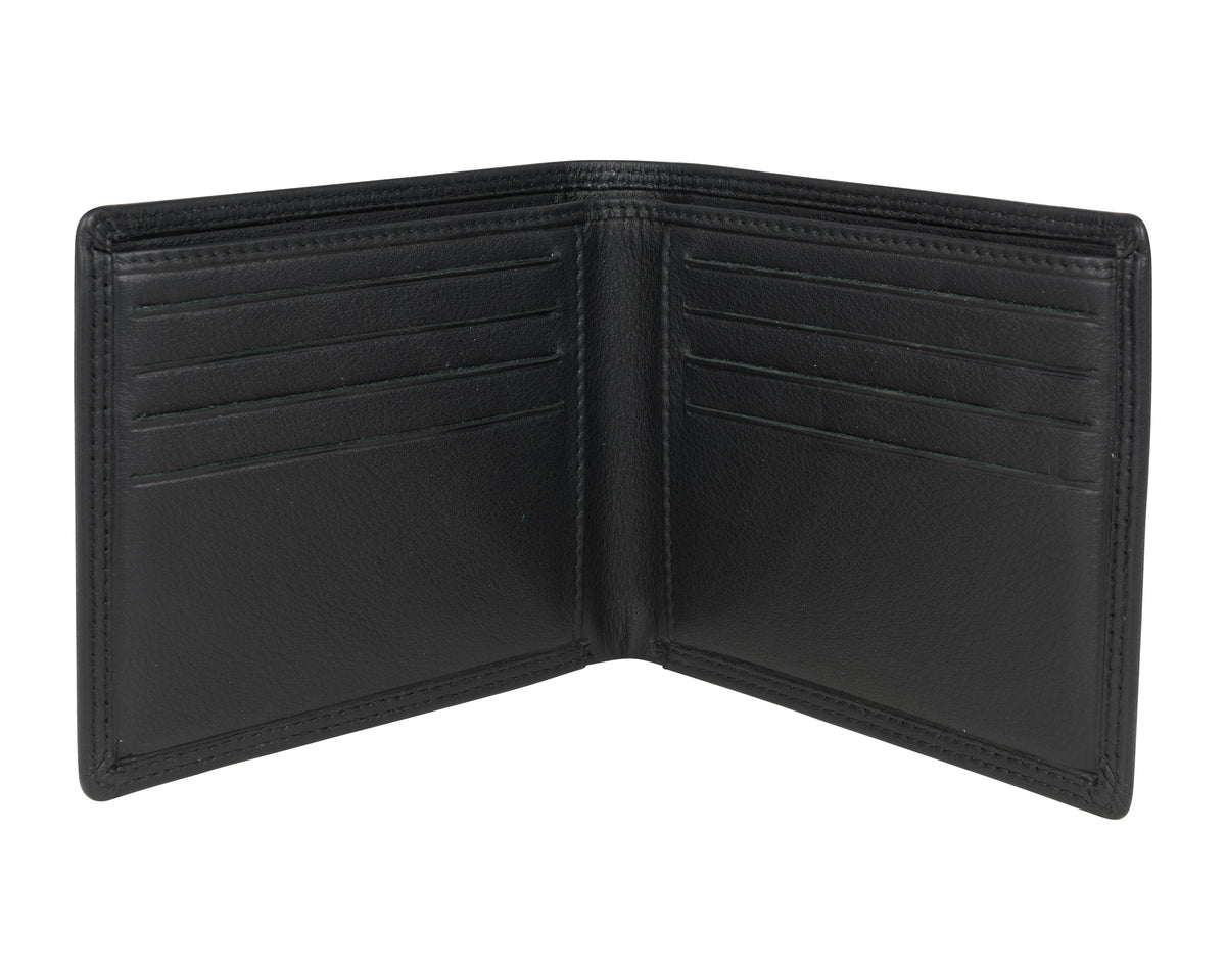 Black Leather Classic Billfold Wallet RFID lined 8 Card Slots by Dalaco
