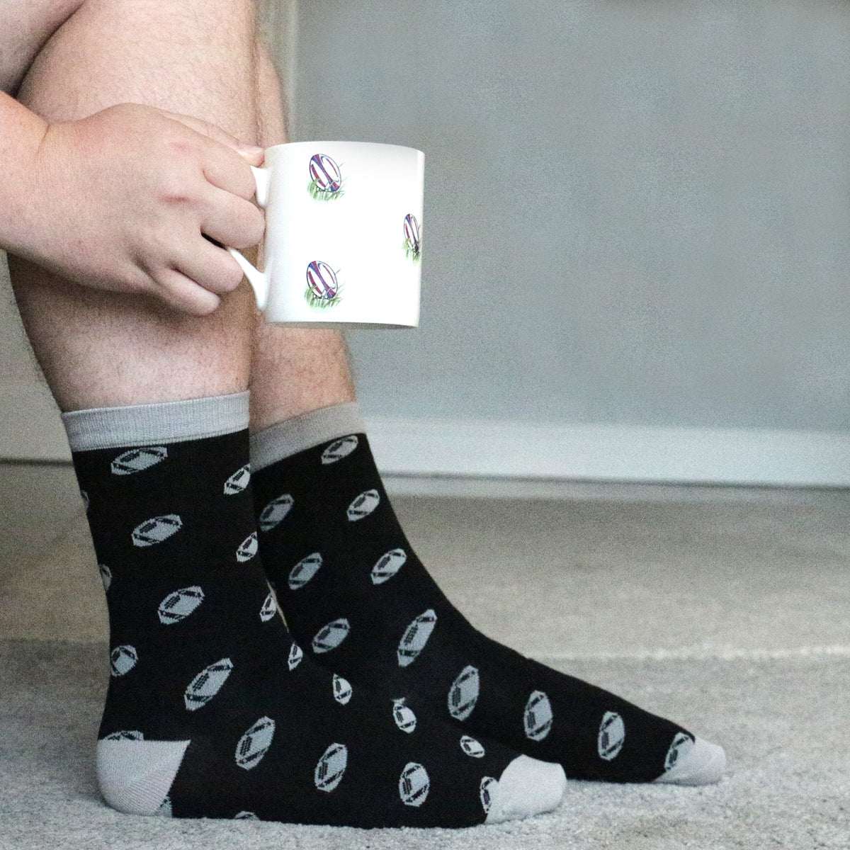 Rugby Ball Fine Bone China Mug & Sock Set by Dalaco