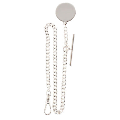 Silver Plate Single Albert T Bar chain with Engravable Fob by Dalaco