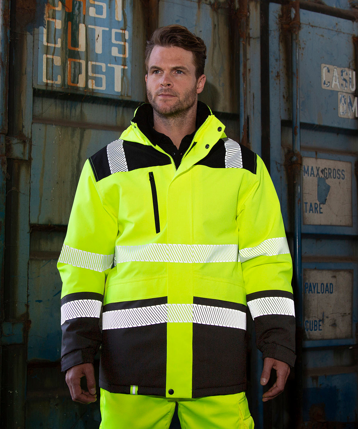 Result Printable softshell safety coat R475X - Fluorescent Yellow/Black