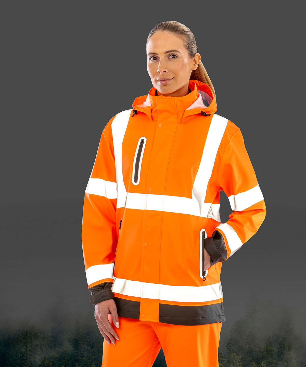 Result Heavy-duty prism PU safe and dry jacket with recycled backing R507X - Fluorescent Orange/Black