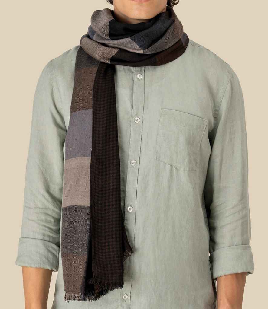 Spasso Brown Patchwork/Check Reversible Scarf SP144 - Brown Patch/Brown Check