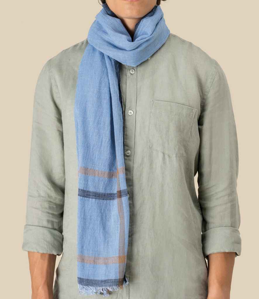 Spasso Blue Double Striped Scarf SP146 - Blue Double Stripes