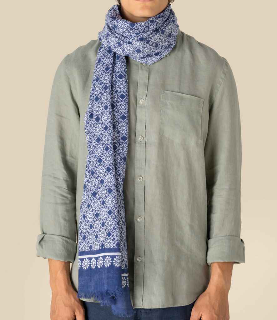 Spasso Blue Floral Mosaic Scarf SP156 - Blue Floral Mosaic