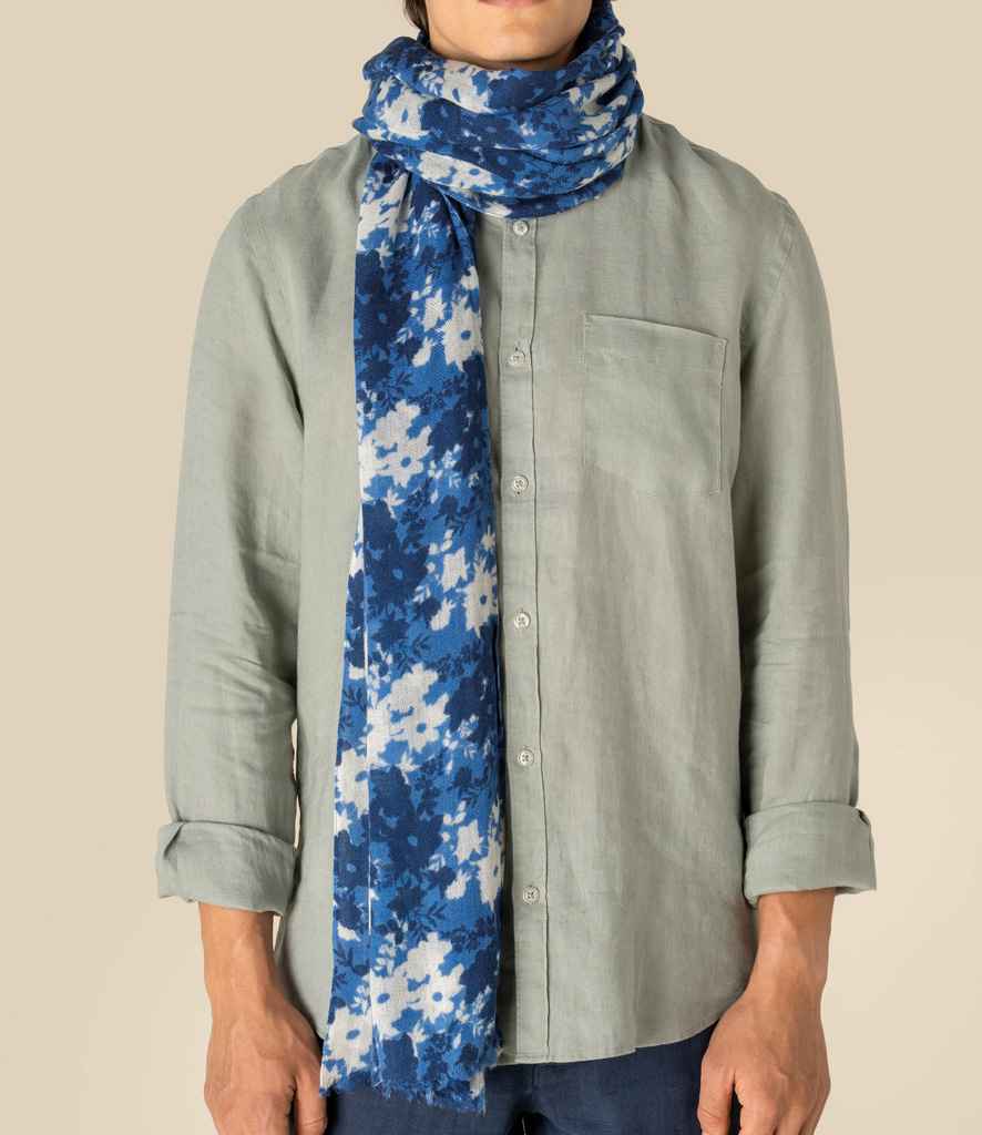 Spasso Blue Floral Scarf SP160 - Blue Floral Print