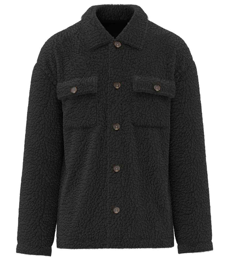 Spasso Unisex Sherpa Drop Shoulder Overshirt SP508 - Black