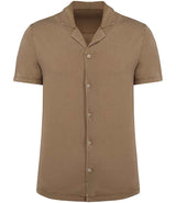 Spasso Jersey Short Sleeve Bowling Collar Shirt SP522 - Washed Cream Coffee