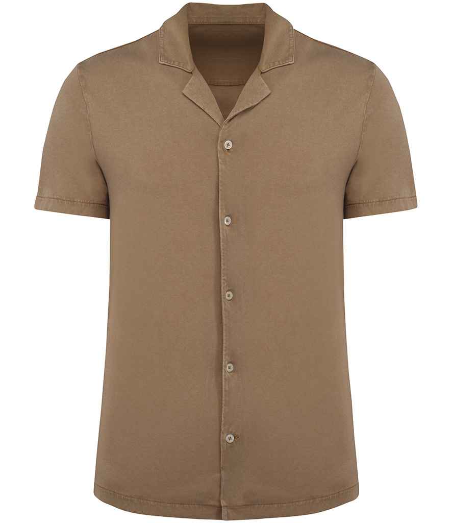Spasso Jersey Short Sleeve Bowling Collar Shirt SP522 - Washed Cream Coffee