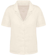 Spasso Ladies Short Sleeve Linen Bowling Collar Shirt SP523 - Ivory