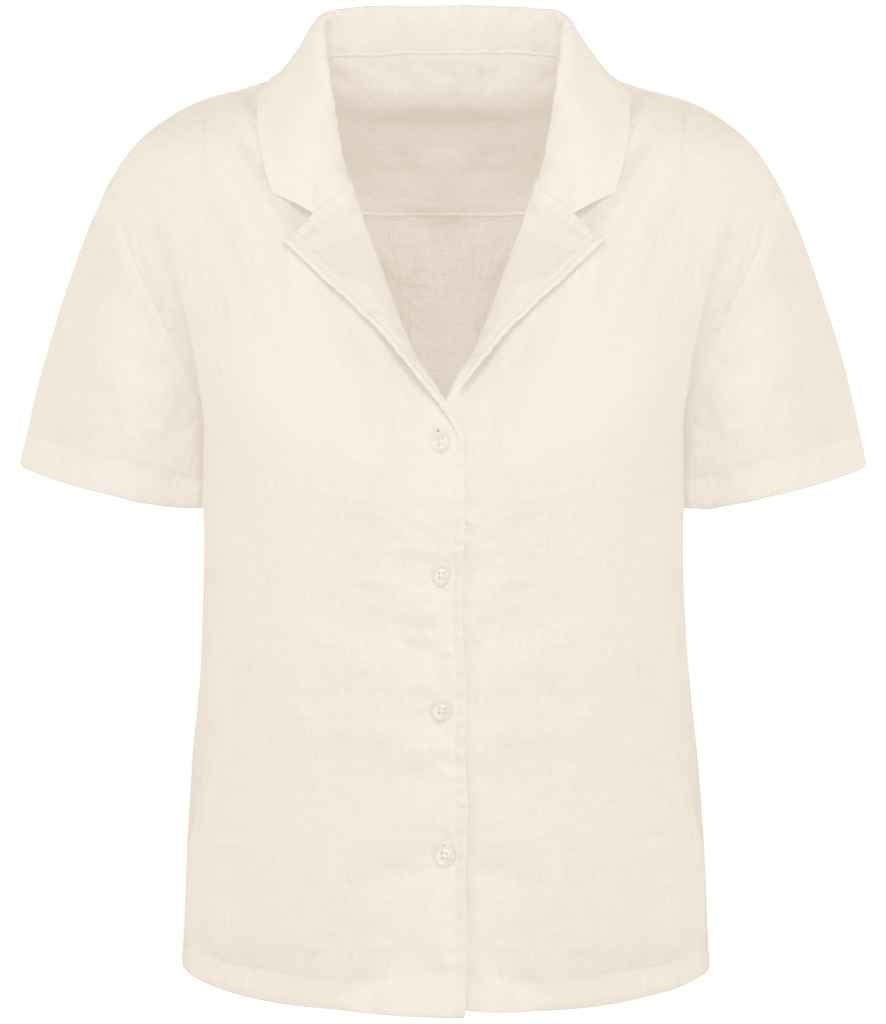 Spasso Ladies Short Sleeve Linen Bowling Collar Shirt SP523 - Ivory
