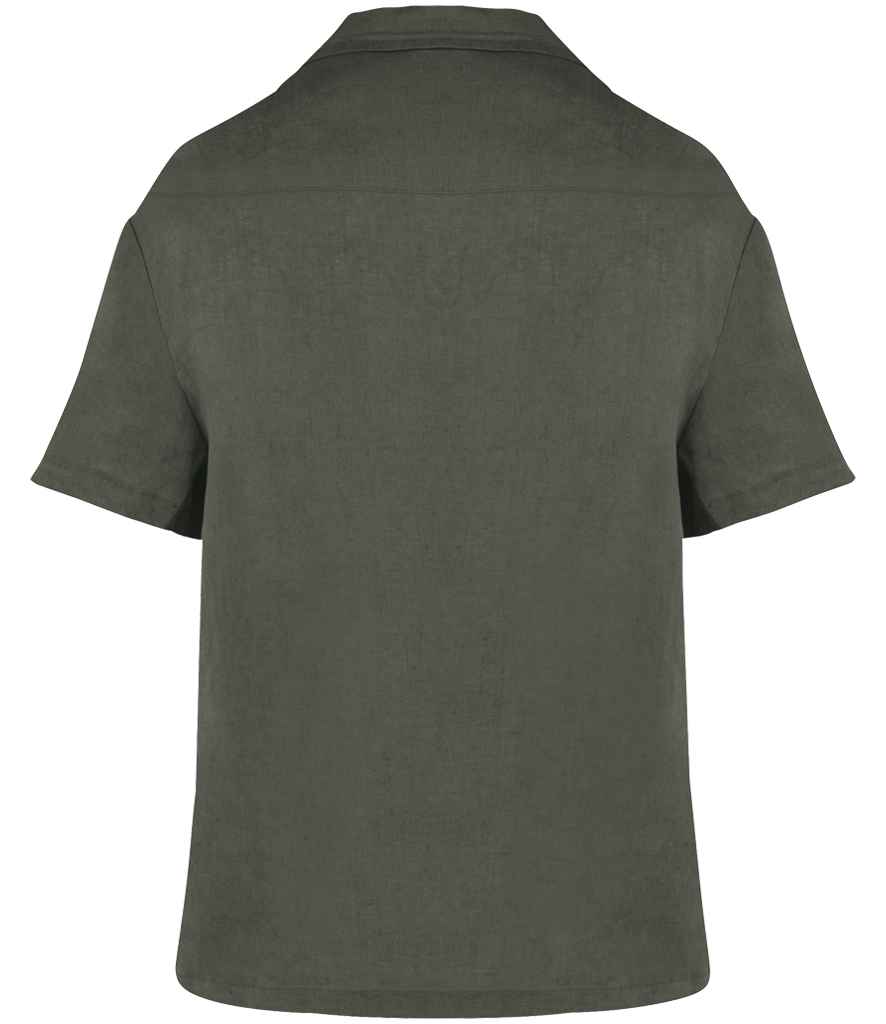 Spasso Ladies Short Sleeve Linen Bowling Collar Shirt SP523