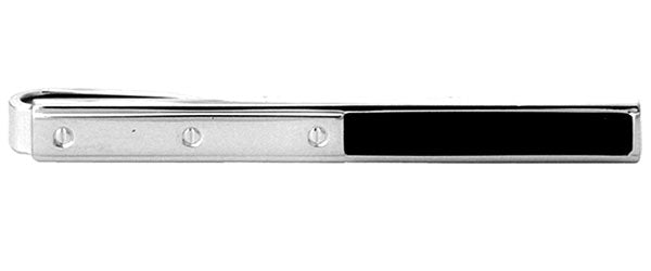 Half Onyx With Screw Design Rhodium Tie Slide by Dalaco