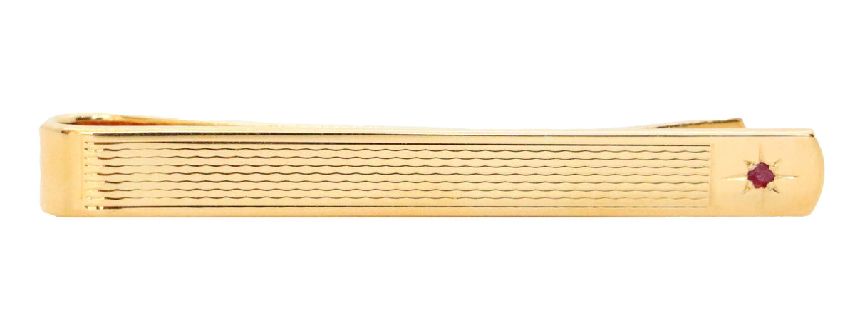 Ruby Star Set & Barley Pattern Gold Plate Tie Slide by Dalaco