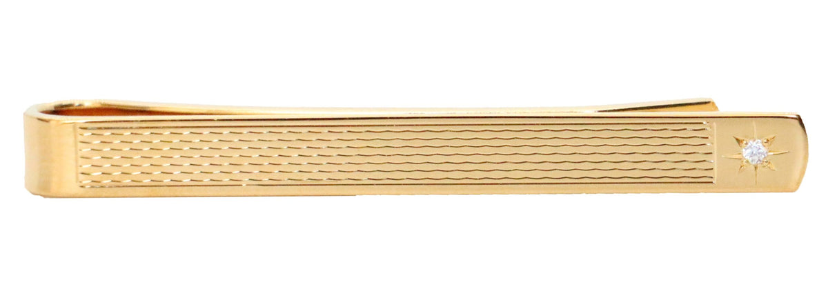 Cubic Zirconia Star Set Barley Pattern Gold Plate Tie Slide by Dalaco