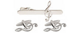 Treble Clef Cufflink & Tie Slide Set rhodium plated by Dalaco