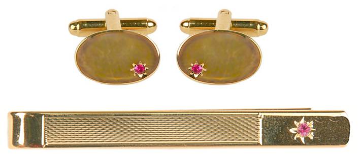 Ruby Star Set Gold Plated Cufflink & Tie Slide Set by Dalaco