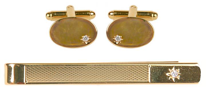 Cubic Zirconia Star Set Gold Plated Cufflink & Tie Slide Set by Dalaco