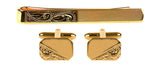 Third Engraved Design Cufflinks and Tie Slide Set in Gold Plate by Dalaco
