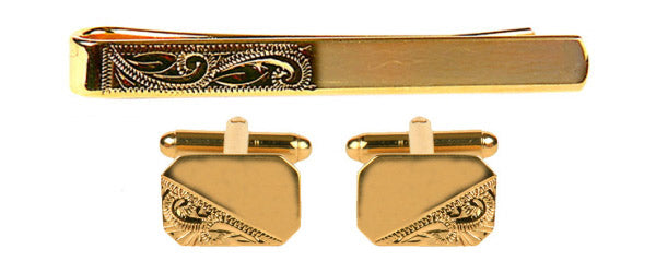 Third Engraved Design Cufflinks and Tie Slide Set in Gold Plate by Dalaco