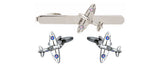 Spitfire Rhodium Plated Cufflink & Tie Slide Set by Dalaco