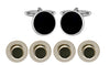Black Round Rhodium Cufflinks & Dress Studs Set of 4 by Dalaco