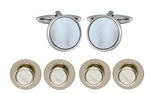 White Round Rhodium Cufflinks & Dress Studs Set of 4 by Dalaco
