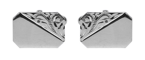 925 Sterling Silver Rectangle Cufflinks with Engraved Corner Design. by Dalaco