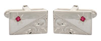 Ruby Stone Star Set 925 Hallmarked Sterling Silver Rectangle Cufflink with Corner Engraved Design. by Dalaco