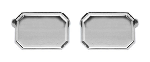 Rectangle with Lined Edge & Cut Corners 925 Sterling Silver Cufflinks. by Dalaco