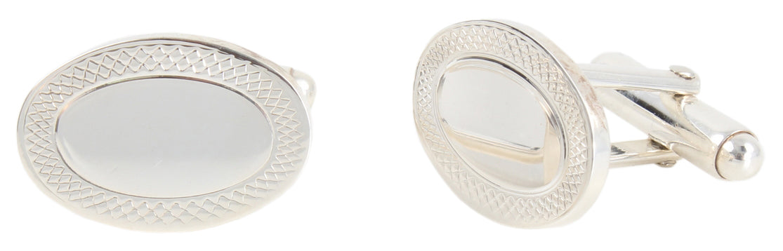 Oval Sterling Silver Hallmarked Cufflinks with Engraved Edge by Dalaco