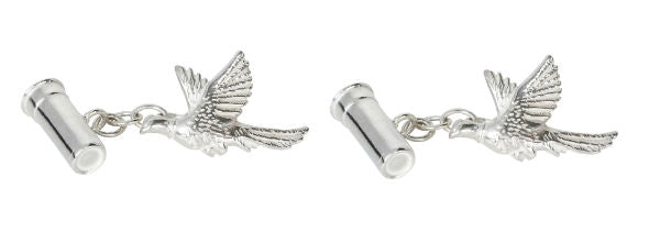 Pheasant & Gun Cartridge Sterling Silver Cufflinks by Dalaco