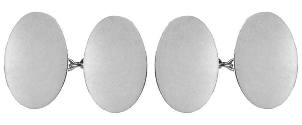 Plain Double Oval Hallmarked 925 Sterling Silver Cufflinks with Chain Link Fitting. by Dalaco