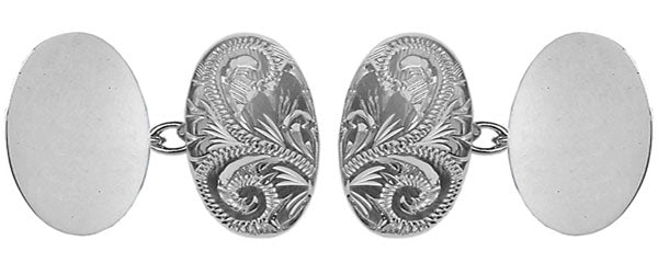 Large Oval Engraved & Plain Double Hallmarked Sterling Silver Cufflinks by Dalaco