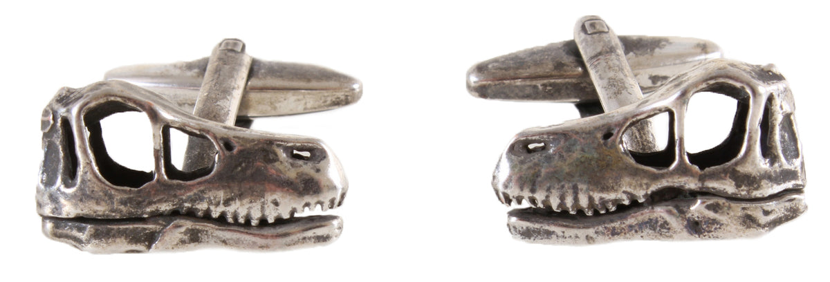 Dinosaur 2 Cufflinks – Burnished Rhodium Cut-Out Dinosaur Skull Cufflinks by Dalaco