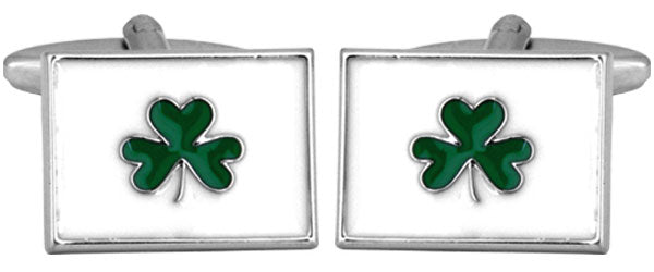 Irish Shamrock Rhodium plated Cufflinks by Dalaco